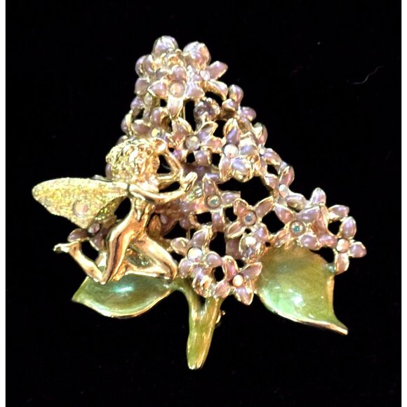 Kirks Folly Fairy Flower Bouquet Brooch Gold-Tone With Glittering Enamel Details - Picture 1 of 5